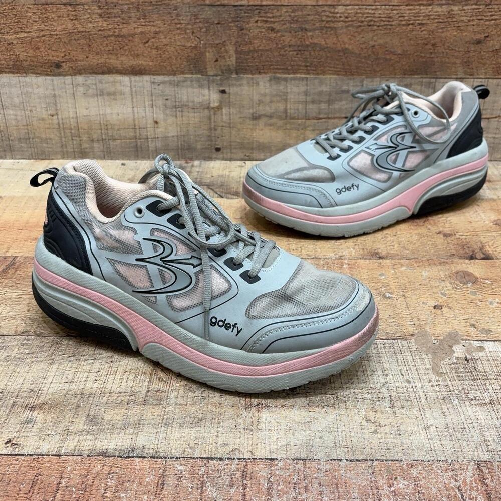 Gravity Defyer Shoes Womens Size 10.5 Gray Pink Lace Up Walking Comfort Sneaker